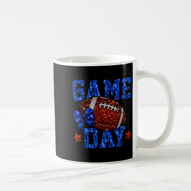 Caneca De Café Game Day Football Season Football Mama Blue Bow Ch (Direita)