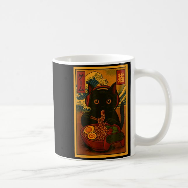 Caneca De Café Gamer Cat Eating Ramen Japanese Style  (Direita)
