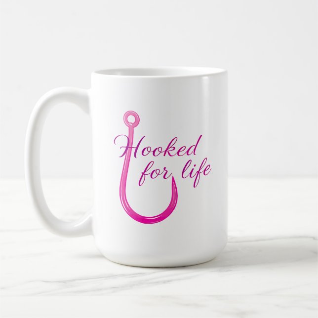 Caneca De Café Gancho de Pesca Rosa Hooked for Life (Esquerda)