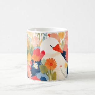 Caneca De Café Ganso Caprichoso no Jardim de Flores em Flor