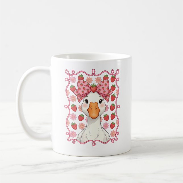 Caneca De Café Ganso de Morango Feminino para o Verão com Laço (Esquerda)