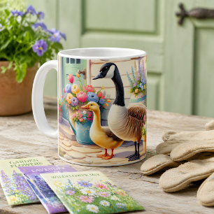 Caneca De Café Gansos de Jardim de Campo Ilustração de Primavera