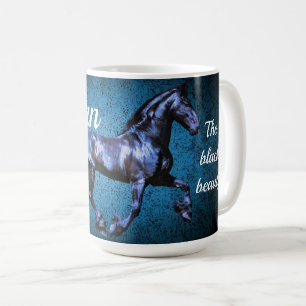 Caneca De Café garanhão negro frísio/beleza negra, azul-cavalo