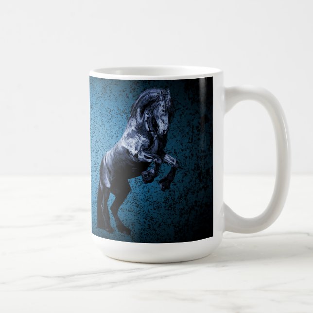 Caneca De Café garanhão negro frísio/beleza negra, azul-cavalo (Direita)