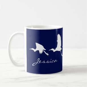 Caneca De Café Garças Grandes em Voo (Escolha a cor do fundo)