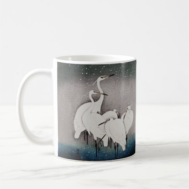 Caneca De Café Garças Koson na Neve: Japonês Vintage (Esquerda)