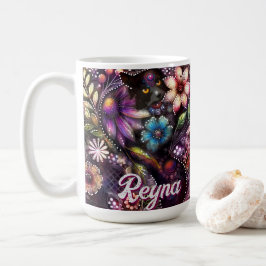 Caneca De Café Garden Kitty Cat Floral Abstract Personalized