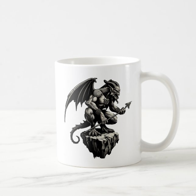 Caneca De Café Gargoyle sentado numa pedra (Direita)