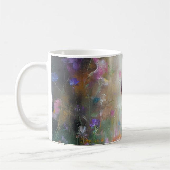 Caneca De Café Garota admirando uma flor em suas mãos (Esquerda)