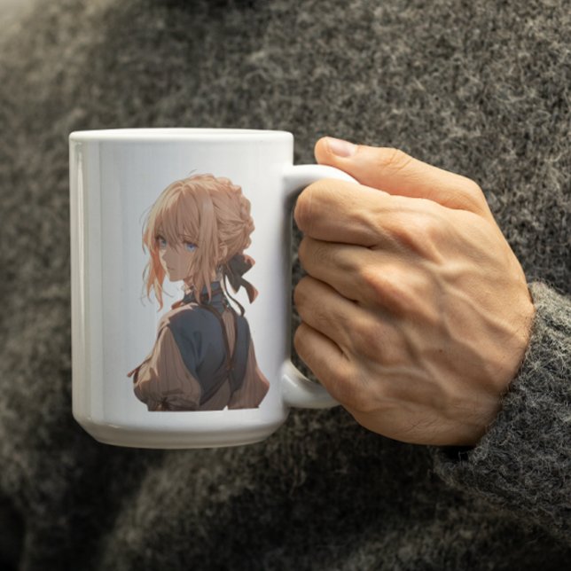 Caneca De Café Garota anime se perguntando você está pensando nel (Criador carregado)