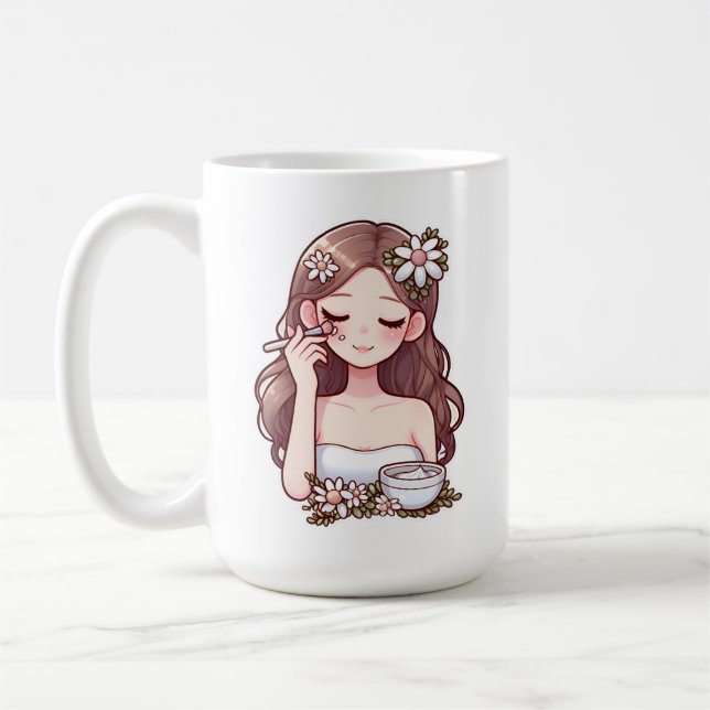 Caneca De Café Garota aplicando skincare (Esquerda)