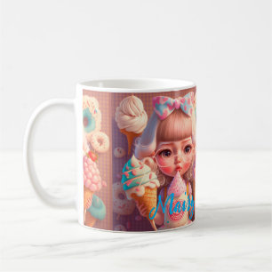 Caneca De Café Garota bonita Kawaii com sorvetes