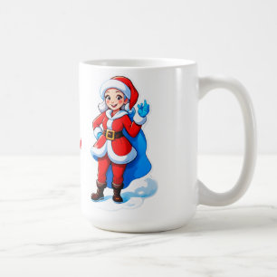 Caneca De Café Garota Cartoon Santa de Casaco Vermelho com Cape e