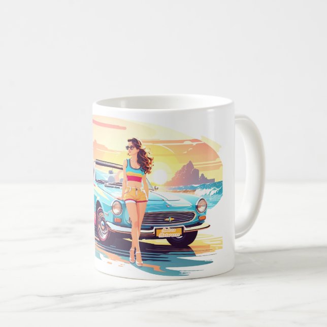 Caneca De Café Garota com carro e natureza dos sonhos (Frente Esquerda)