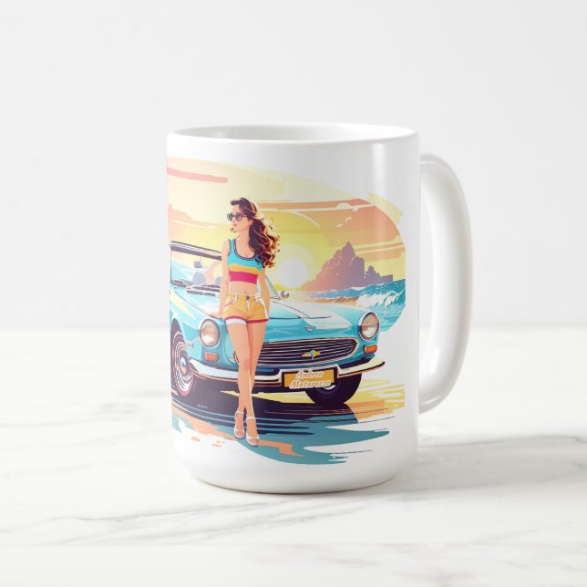 Caneca De Café Garota com carro e natureza dos sonhos (Frente Esquerda)