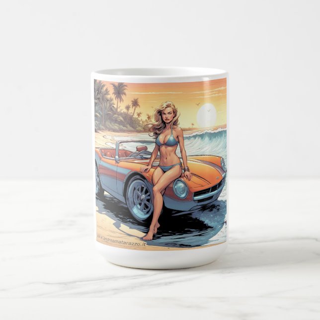 Caneca De Café Garota com carro esportivo (Centro)