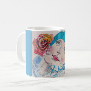 Caneca De Café Garota com Cartão de Aniversário de Beret com Ro