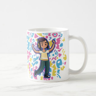 Caneca De Café Garota com fones de ouvido confiantes e relaxantes