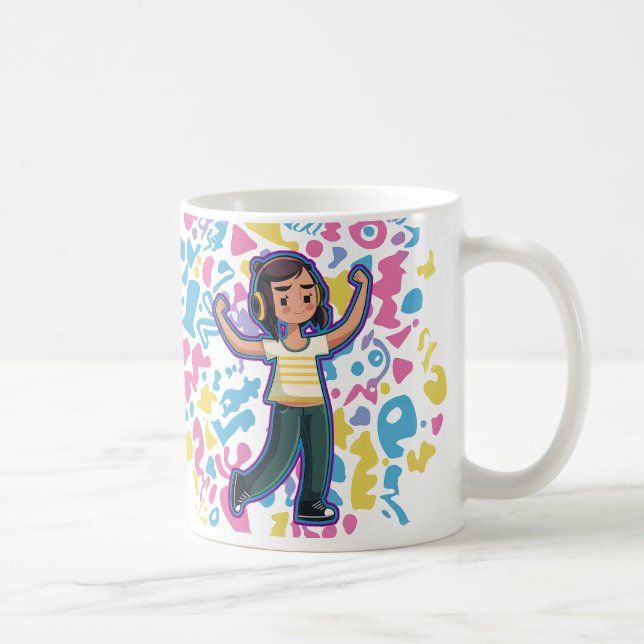 Caneca De Café Garota com fones de ouvido confiantes e relaxantes (Direita)