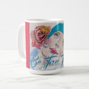 Caneca De Café Garota com Rosa vermelha Beret Watercolor Seja Ver