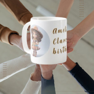 Caneca De Café Garota Cômica Brown Vintage, Texto Personalizado