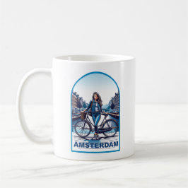 Caneca De Café Garota de Amsterdã com bicicleta na ponte