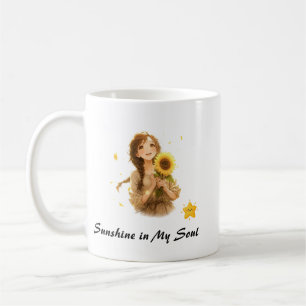 Caneca De Café Garota de Anime com Estética de Girassol Gráfico 