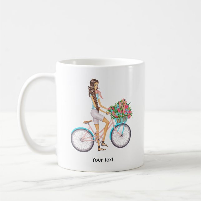 Caneca De Café Garota de Bicicleta na Primavera (Esquerda)