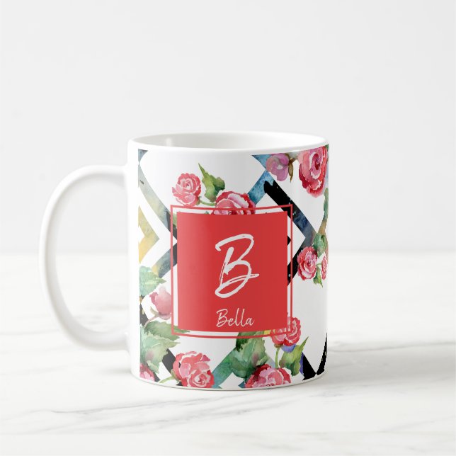 Caneca De Café Garota de Flores de Água com Abstrato Pintado à Mã (Esquerda)