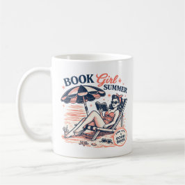 Caneca De Café Garota de Livro de Verão Retro Praia