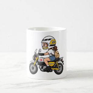Caneca De Café Garota de Moto Fofa – Desenho de Mini Moto Amarela