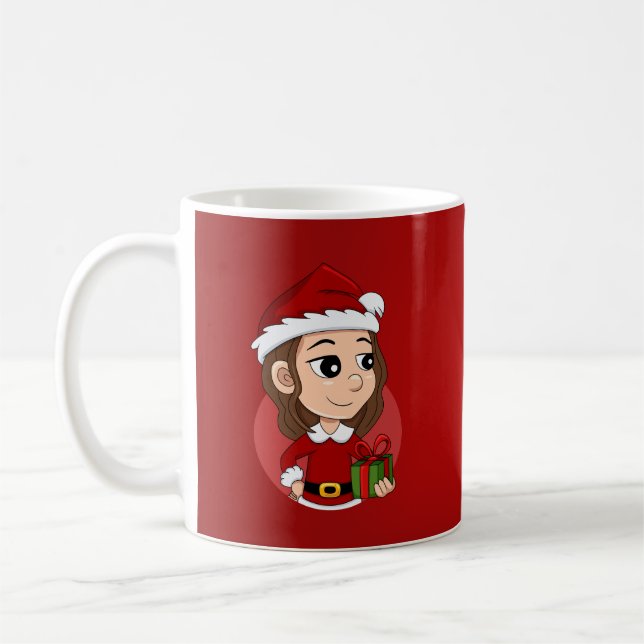 Caneca De Café Garota de Natal com cabelo ondulado castanho (Esquerda)