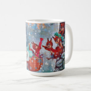Caneca De Café Garota de Natal de Neve com Esquilos