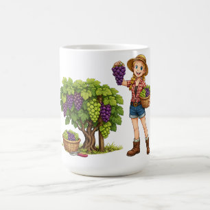 Caneca De Café Garota do campo colhendo uvas, arte da colheita da