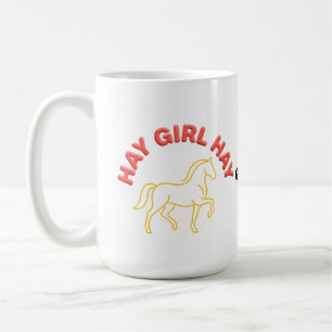 Caneca De Café Garota do Feno Retro Gráfico de Cavalo Chic Ociden