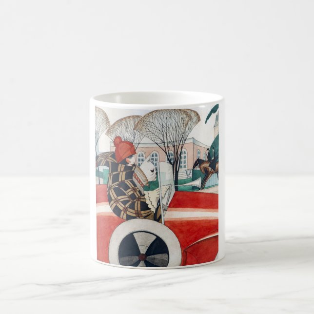 Caneca De Café Garota e Cachorro num Automóvel Vermelho (Centro)