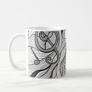Caneca De Café Garota e música. Ilustração Vintage. Outlin pre
