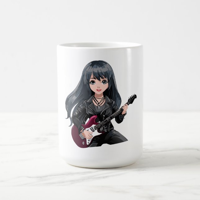 Caneca De Café Garota emo com cabelo preto comprido (Centro)