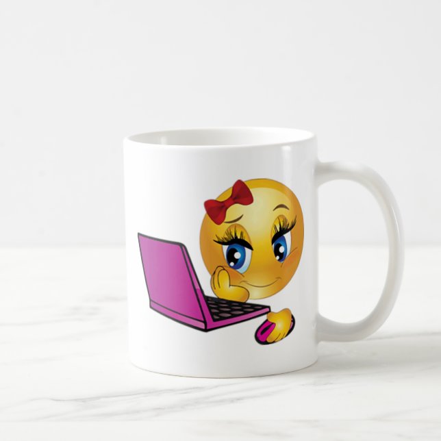 Caneca De Café Garota Emoji Laptop (Direita)