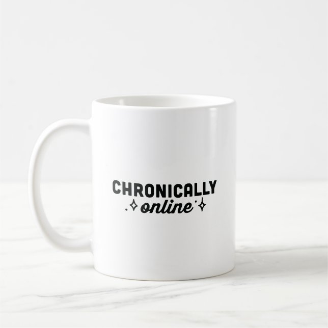 Caneca De Café Garota engraçada de doomscrolling cronicamente onl (Esquerda)