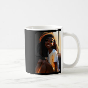 Caneca De Café Garota Escura Bonita Sorrindo Vinheta
