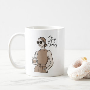 Caneca De Café Garota Fashion Chic Permaneça com Classe  Estética