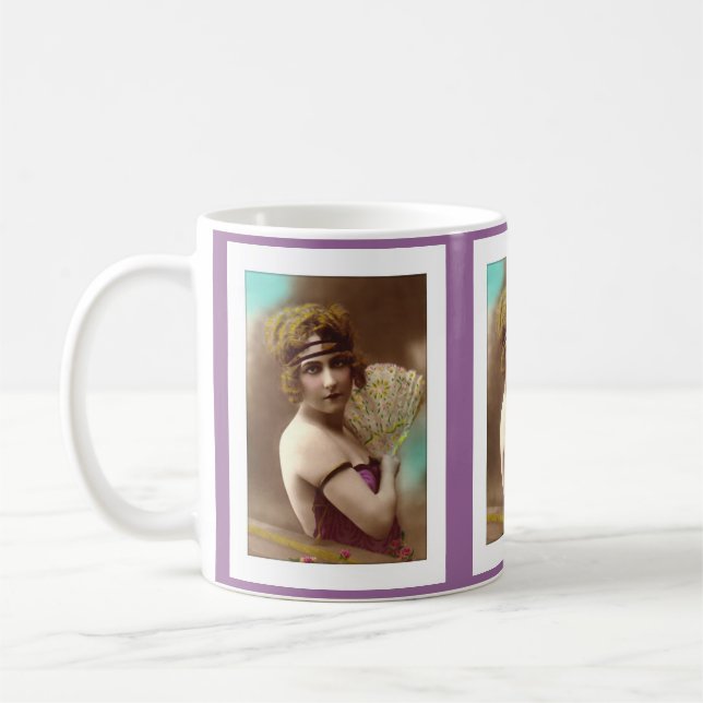 Caneca De Café garota flapper roxa com um leque (Esquerda)