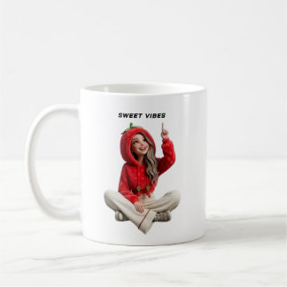 Caneca De Café Garota Fofa de Capuz Vermelho Apontando para Cima 