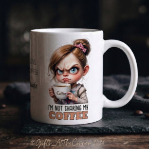 Caneca De Café Garota Fofa Mal-Humorada Bebendo Café Citação Dive