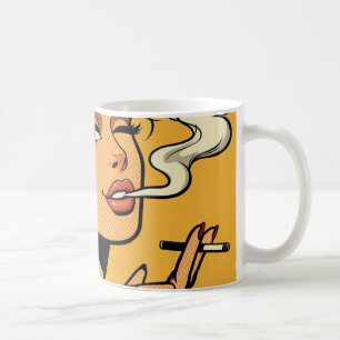 Caneca De Café Garota Fumante Arte pop de história em quadrinho