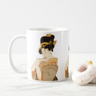 Caneca De Café Garota Geisha Japonesa Vintage em Kimono