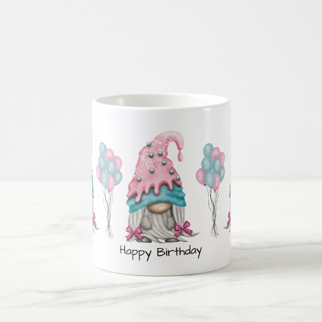 Caneca De Café Garota Gnomo Rosa Turquesa Aquarela (Centro)