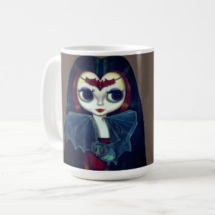 Caneca De Café Garota gótica de vampiros com olhos grandes e bon
