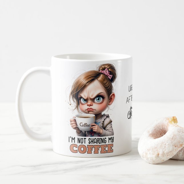 Caneca De Café Garota Grumpy Bebendo Café Engraçada Cotação (Com Donut)